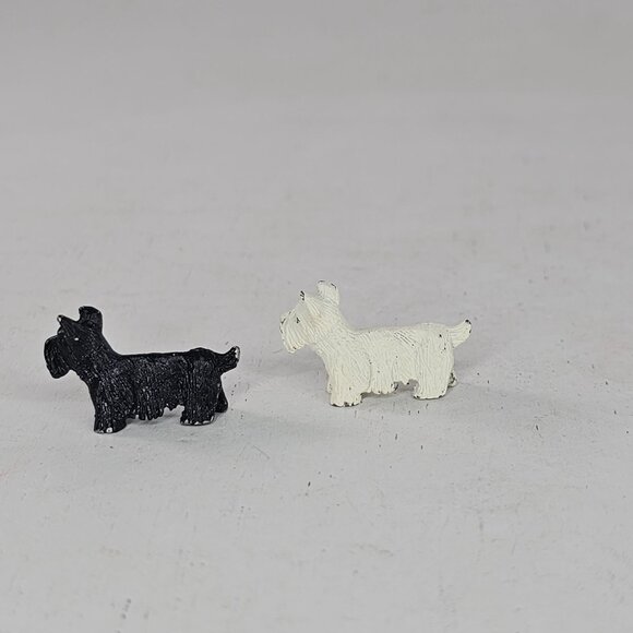 Miniature Scottie Dog Figurines Set Black & White Metal Tiny Scottish Terrier - Picture 4 of 8